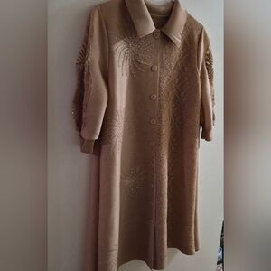elegant Women Dresses, Chic Tan Long Sleeve Dress.